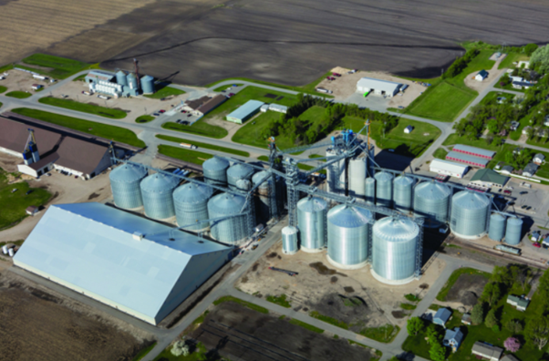 Figure shows Steel Bin Grain Elevator.