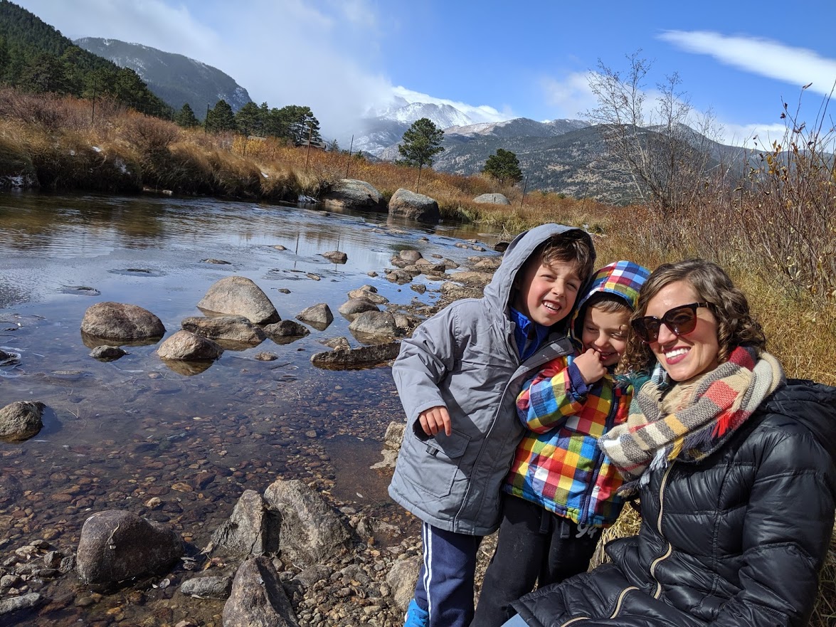 women with 2 kids by creek