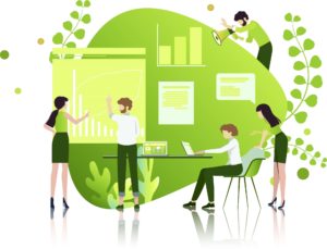 Illustration of 5 people working in office