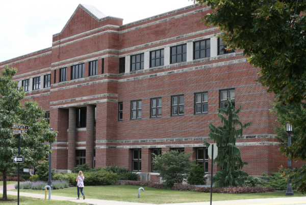 Image shows Nelson hall at Purdue University.