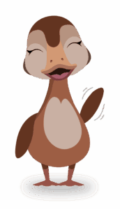 illustration of a smiling, waving duck