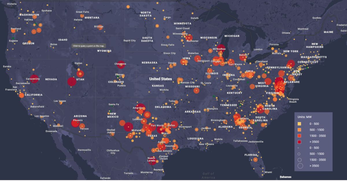 Figure 8 Shows Planned and Operating Data Center Load per County